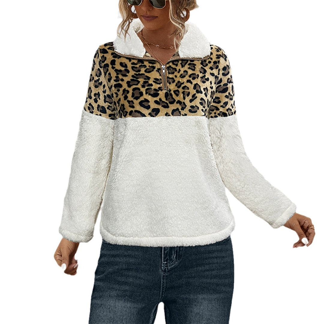 Damen Fleece-Pullover mit Animal-Print und charakteristischem Stehkragen R&B