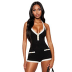 Damen Modischer Overall mit tiefem V-Ausschnitt und Knopfdetails R&B