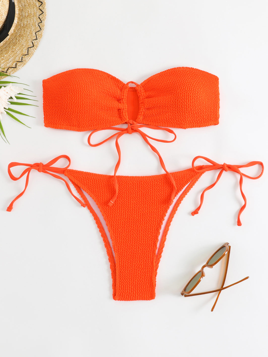 Damen Bandeau-Bikini-Set mit Klettverschluss und verstellbaren Bindebändern R&B