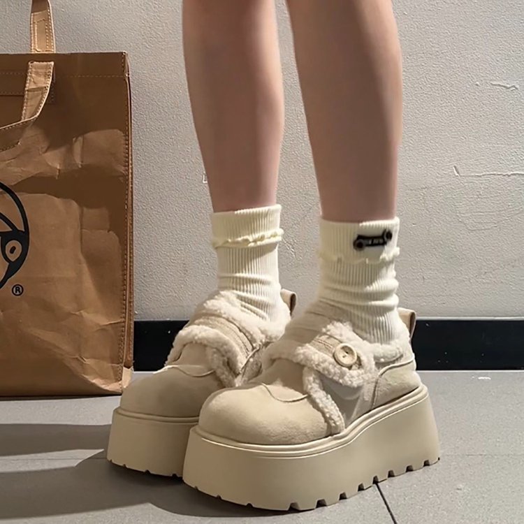 Damen Plüschgefütterte Sneakers mit modischem Klettverschluss und rutschfester Sohle R&B