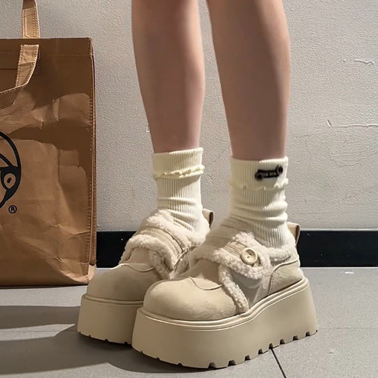 Damen Plüschgefütterte Sneakers mit modischem Klettverschluss und rutschfester Sohle R&B