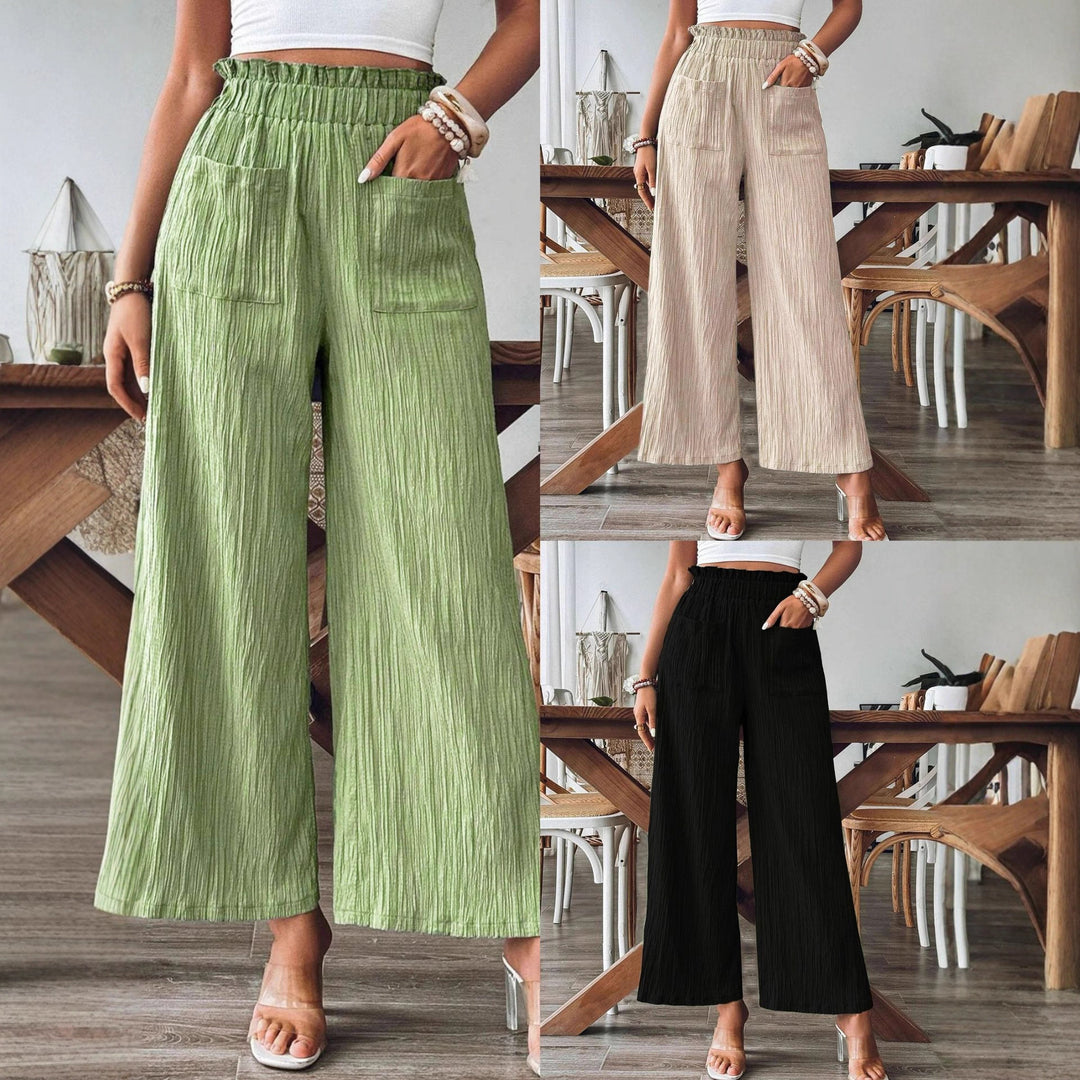Damen Weitgeschnittene Leinenhose mit elastischem Bund und praktischen Taschen R&B