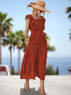 Damen Maxikleid mit Rüschendetails und tailliertem Gürtel R&B