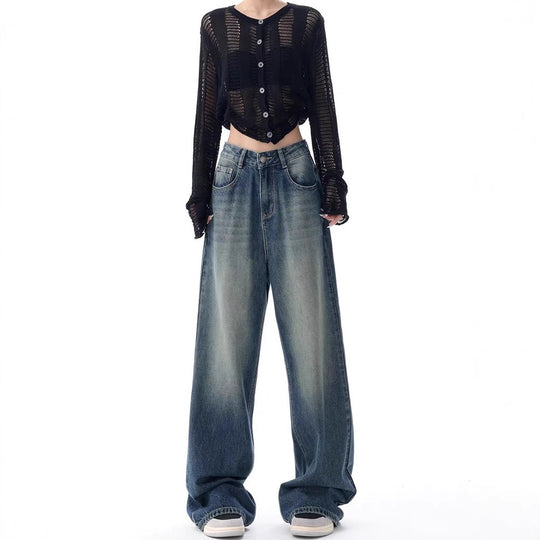 Damen Oversized Denim-Jeans mit hoch geschnittenem Bund R&B
