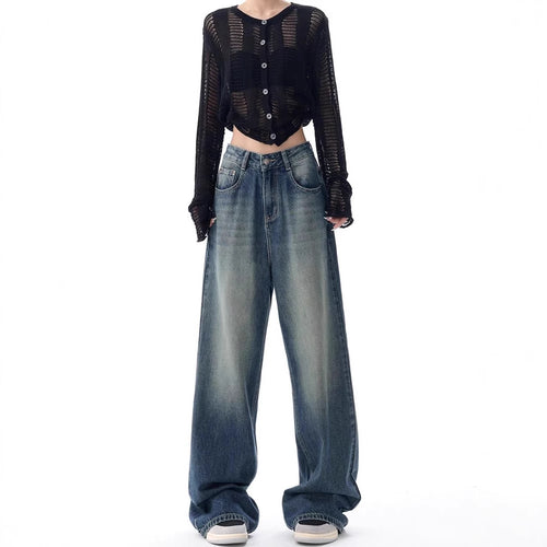 Damen Oversized Denim-Jeans mit hoch geschnittenem Bund R&B