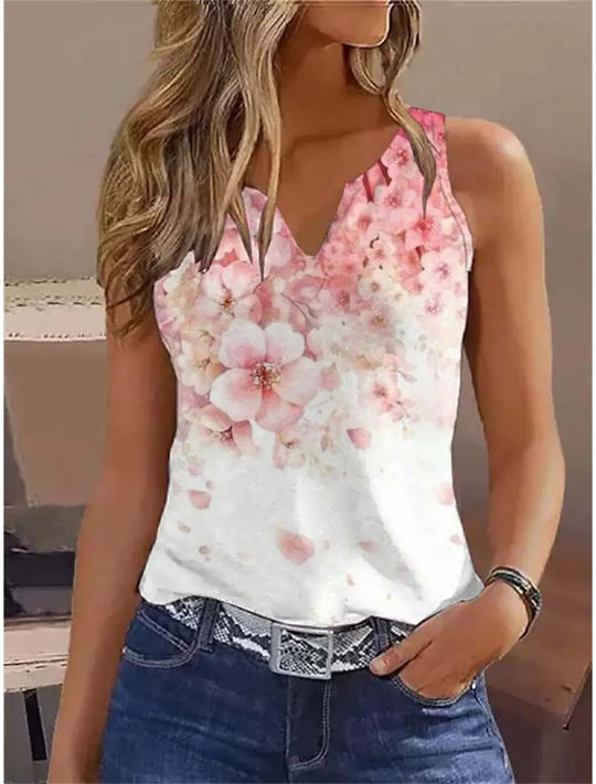 Damen ärmelloses Blusenshirt mit floralem Design R&B