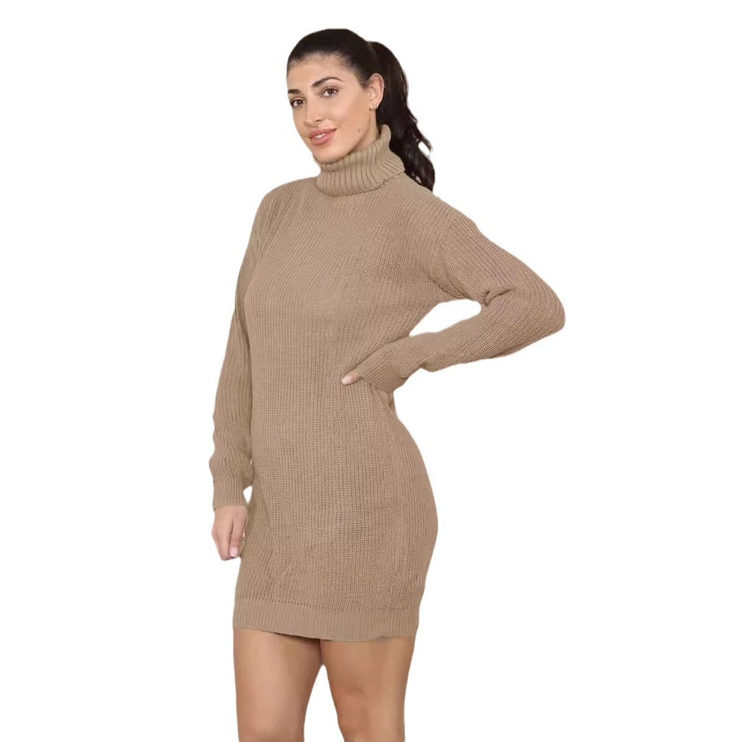 Damen Strickkleid mit hohem Kragen und strukturiertem Maschenbild R&B