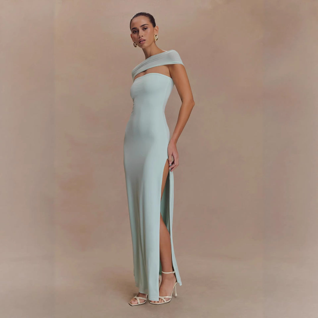 Damen Elegantes bodenlanges Kleid mit schulterfreiem Design R&B