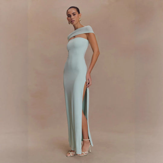 Damen Elegantes bodenlanges Kleid mit schulterfreiem Design R&B