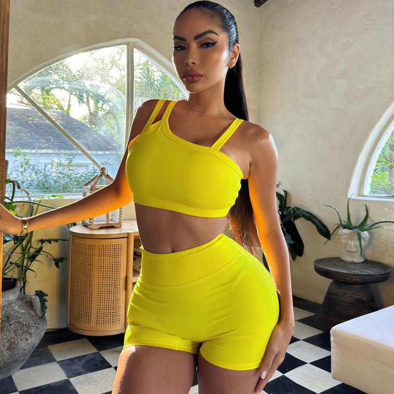 Damen Sportliches Crop-Top und High-Waist Short Set R&B