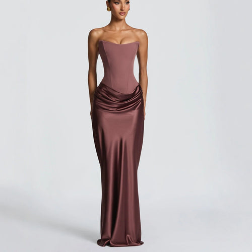 Damen Hochwertiges Abendkleid mit elegantem Bustier-Oberteil und drapiertem Rock R&B