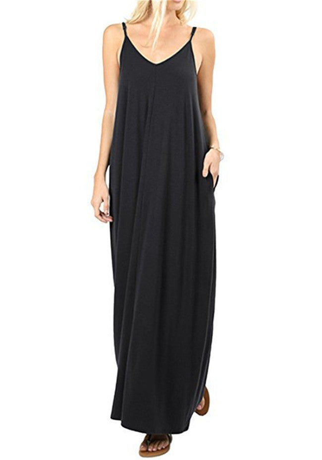 Damen Maxikleid mit spaghettiträgern und praktischen seitlichen Taschen R&B
