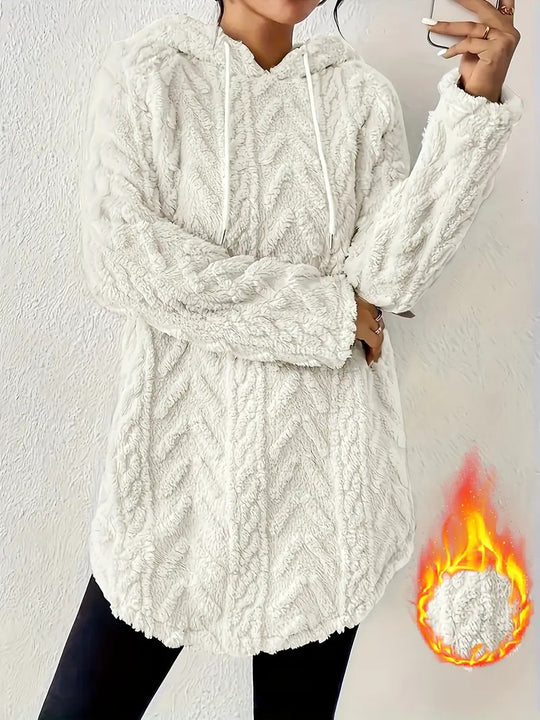 Damen Kapuzenpullover mit weichem Plüsch und modischem Zopfmuster R&B
