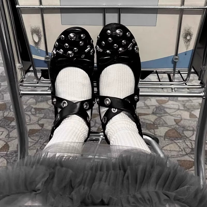 Damen Ballerinas mit modischem Strass-Detail und dekorativem Riemendesign R&B