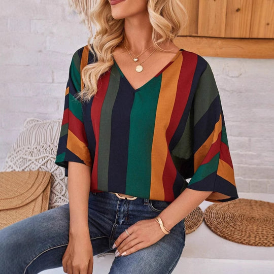 Damen farbenfrohes gestreiftes Oberteil R&B