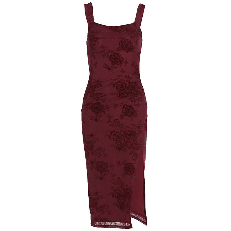 Damen Figurbetontes Kleid mit Spitzenmuster und Schlitz R&B