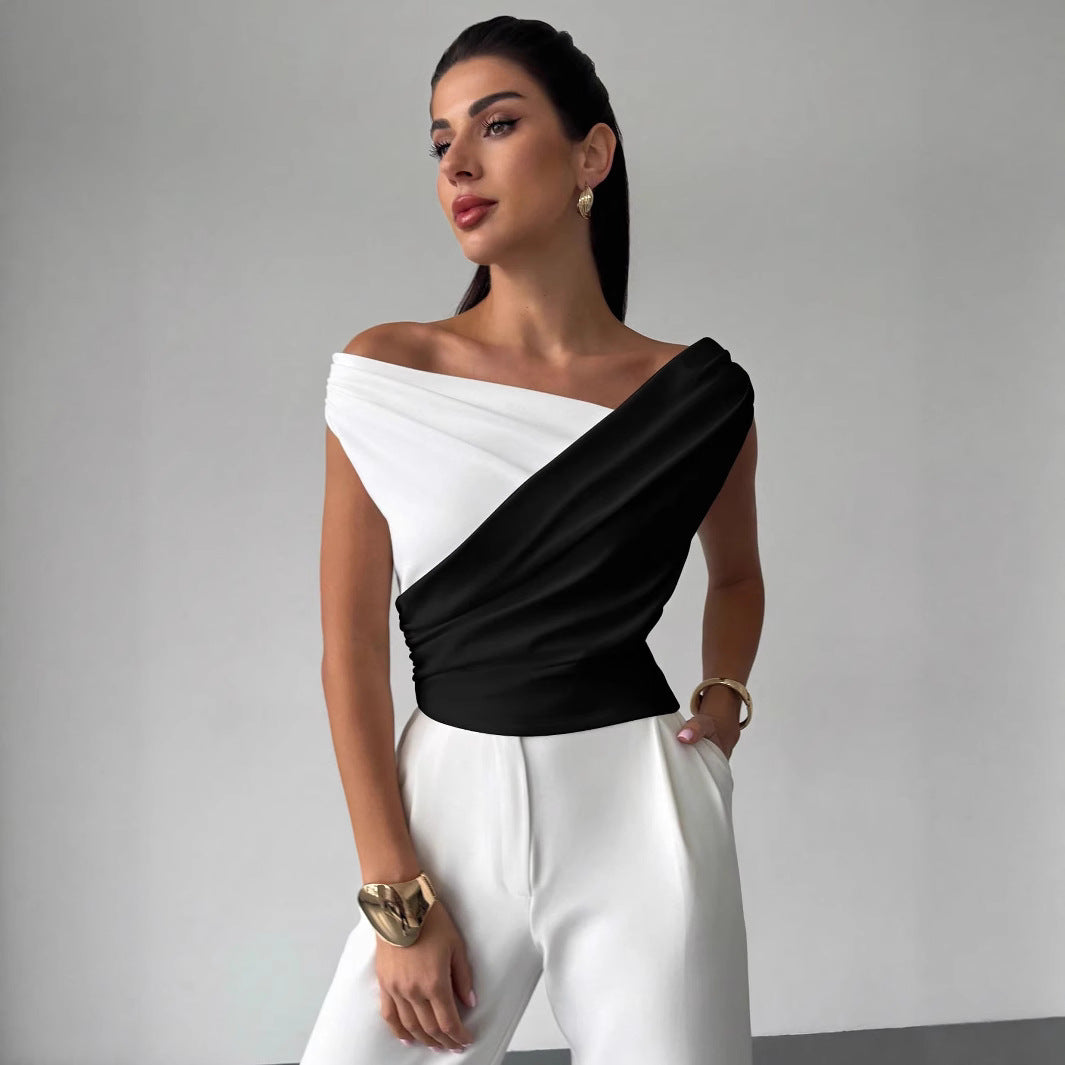 Damen nan elegantes asymmetrisches Drapiertop mit überkreuzter Vorderpartie und figurbetonter Taille R&B