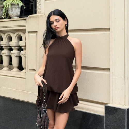 Damen lässiges Trägerkleid mit voluminösem Rocksaum R&B