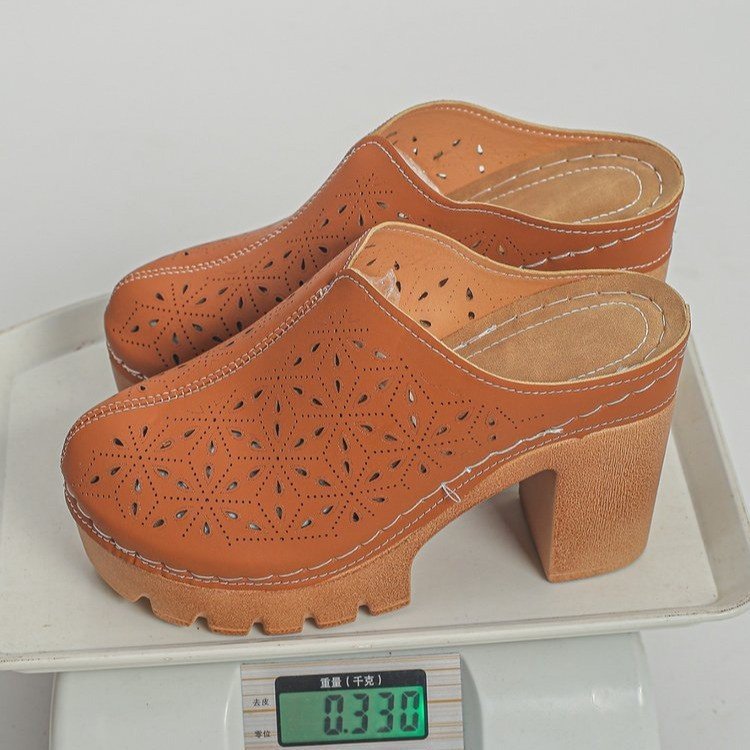Damen Offene Clogs mit floralem Cut-Out Design und klobigem Absatz R&B