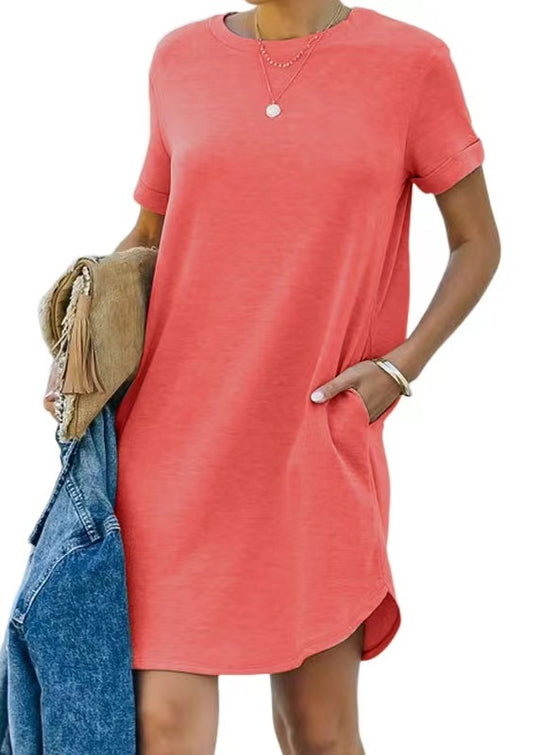 Damen lässiges Freizeitkleid mit Taschen und Rundhalsausschnitt R&B