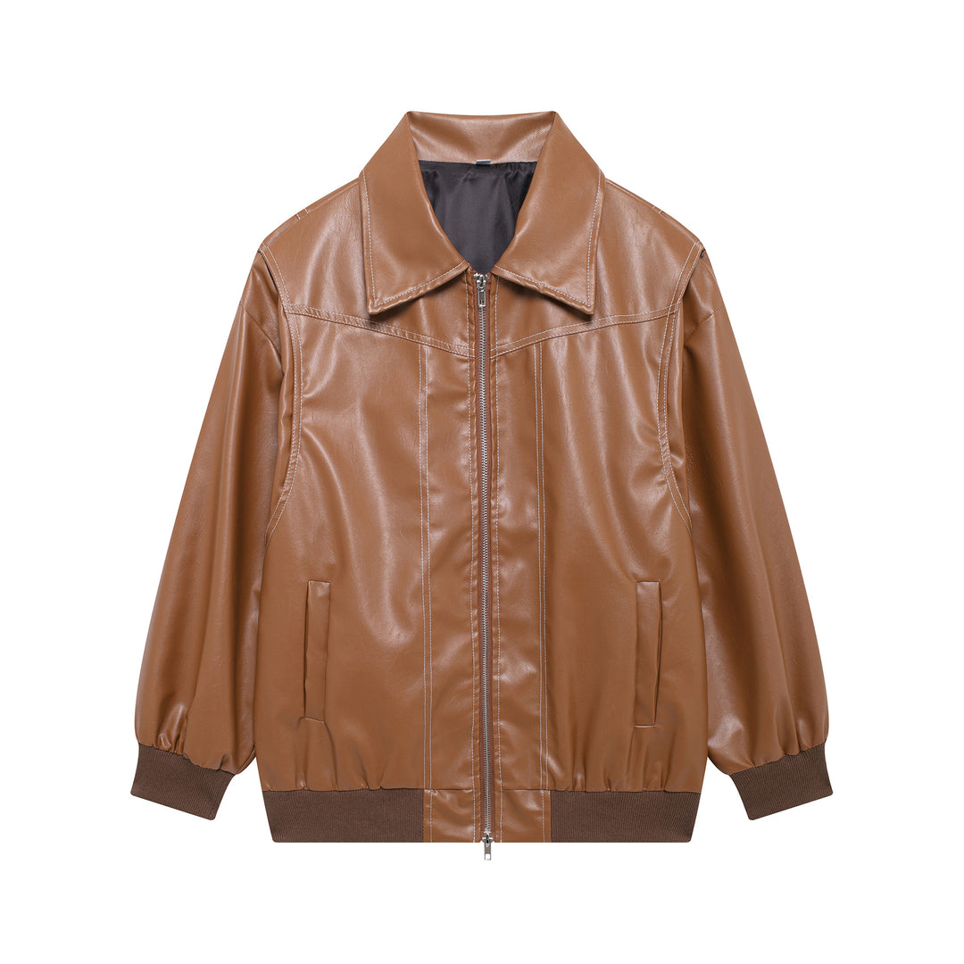 Damen Kunstlederjacke mit lässigem Schnitt und elastischem Saum R&B