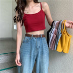 Damen Cropped Top mit schmalen Trägern und elastischem Schnitt