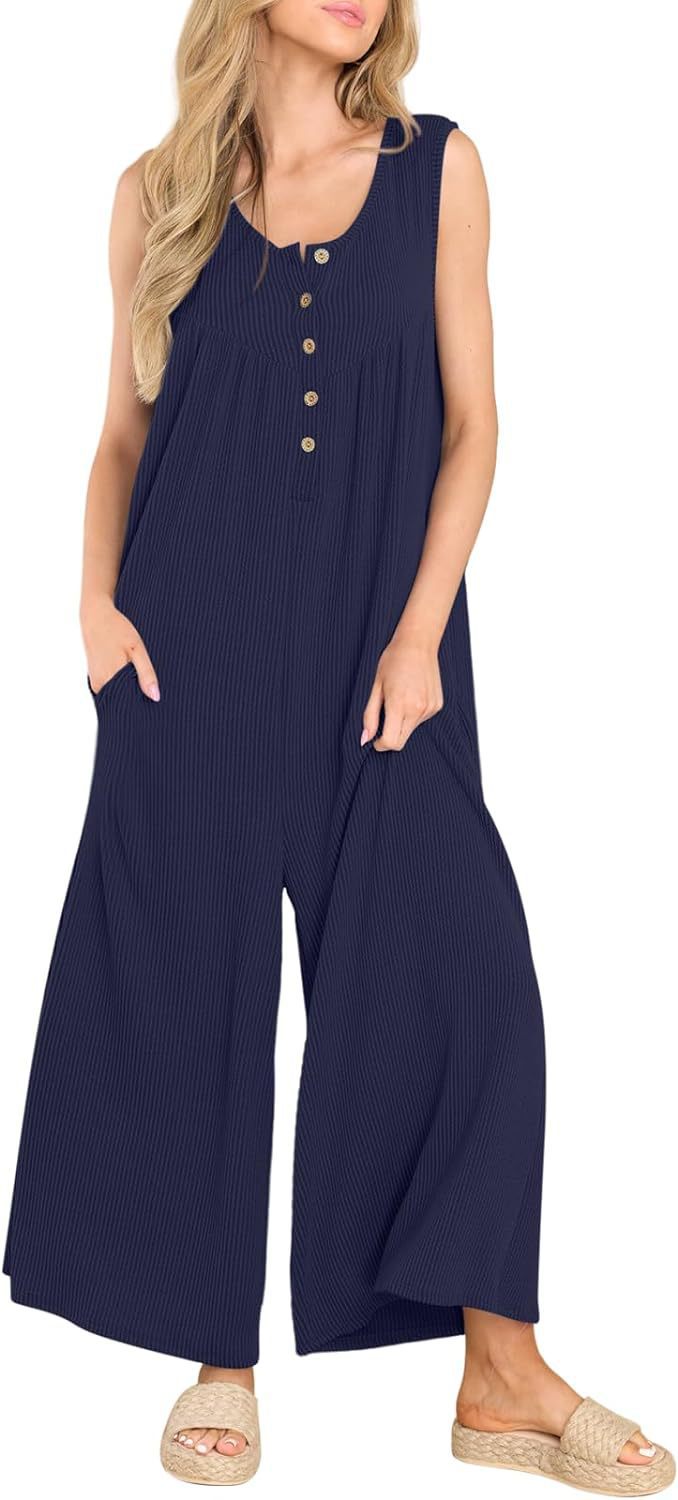 Damen Luftige Jumpsuit mit Knopfdetails und Taschen R&B