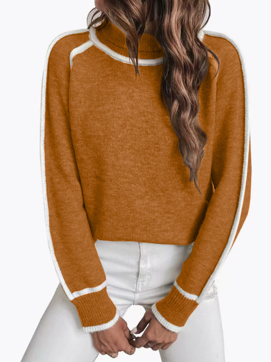 Damen Übergroße Strickpullover mit Stehkragen R&B