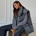 Damen Modische Steppweste mit hohem Kragen R&B