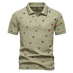 Herren nan legeres kurzärmeliges Piqué-Poloshirt mit geometrischem Allover-Print, Kentkragen und kontrastbesatz R&B
