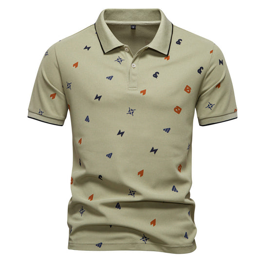 Herren nan legeres kurzärmeliges Piqué-Poloshirt mit geometrischem Allover-Print, Kentkragen und kontrastbesatz R&B