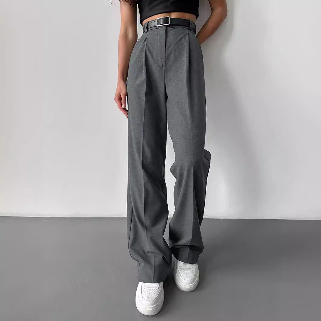 Damen Elegante High-Waist-Hose mit Bügelfalte und Bindegürtel R&B