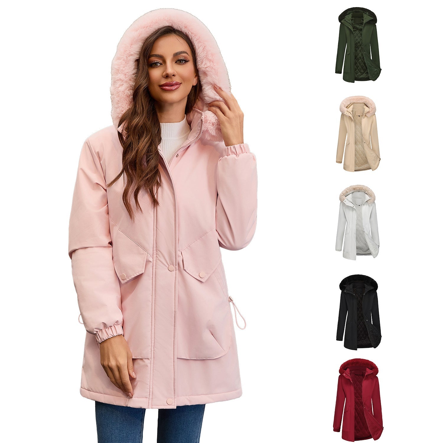 Damen wasserabweisende Parkajacke mit kuscheligem Kunstfellkragen