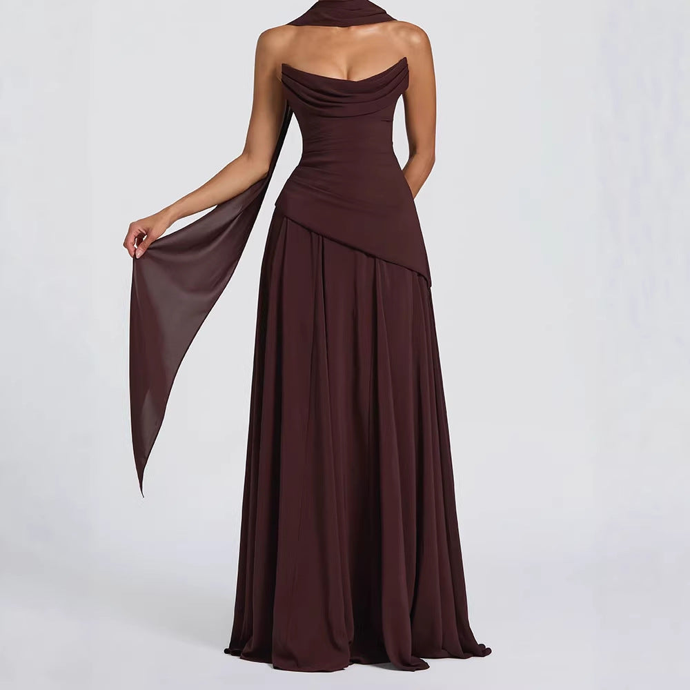 Damen elegantes maxikleid mit schulterfreiem Design und raffinierten Drapierungen R&B
