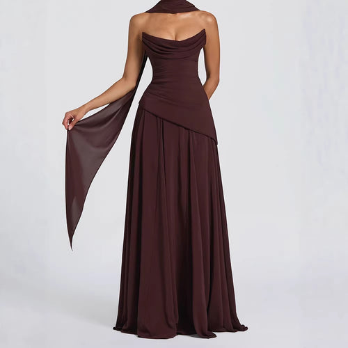 Damen elegantes maxikleid mit schulterfreiem Design und raffinierten Drapierungen R&B