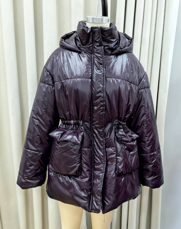 Damen Wattierte Winterjacke mit verstellbarem Taillenzug und Kapuze R&B