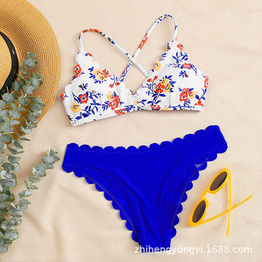 Damen Bikini-Set mit floralem Oberteil und hochtailliertem Slip R&B
