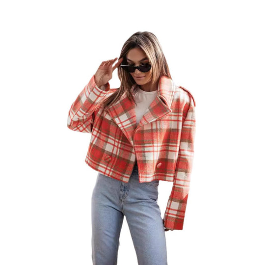 Damen Karierte Cropped Jacke R&B