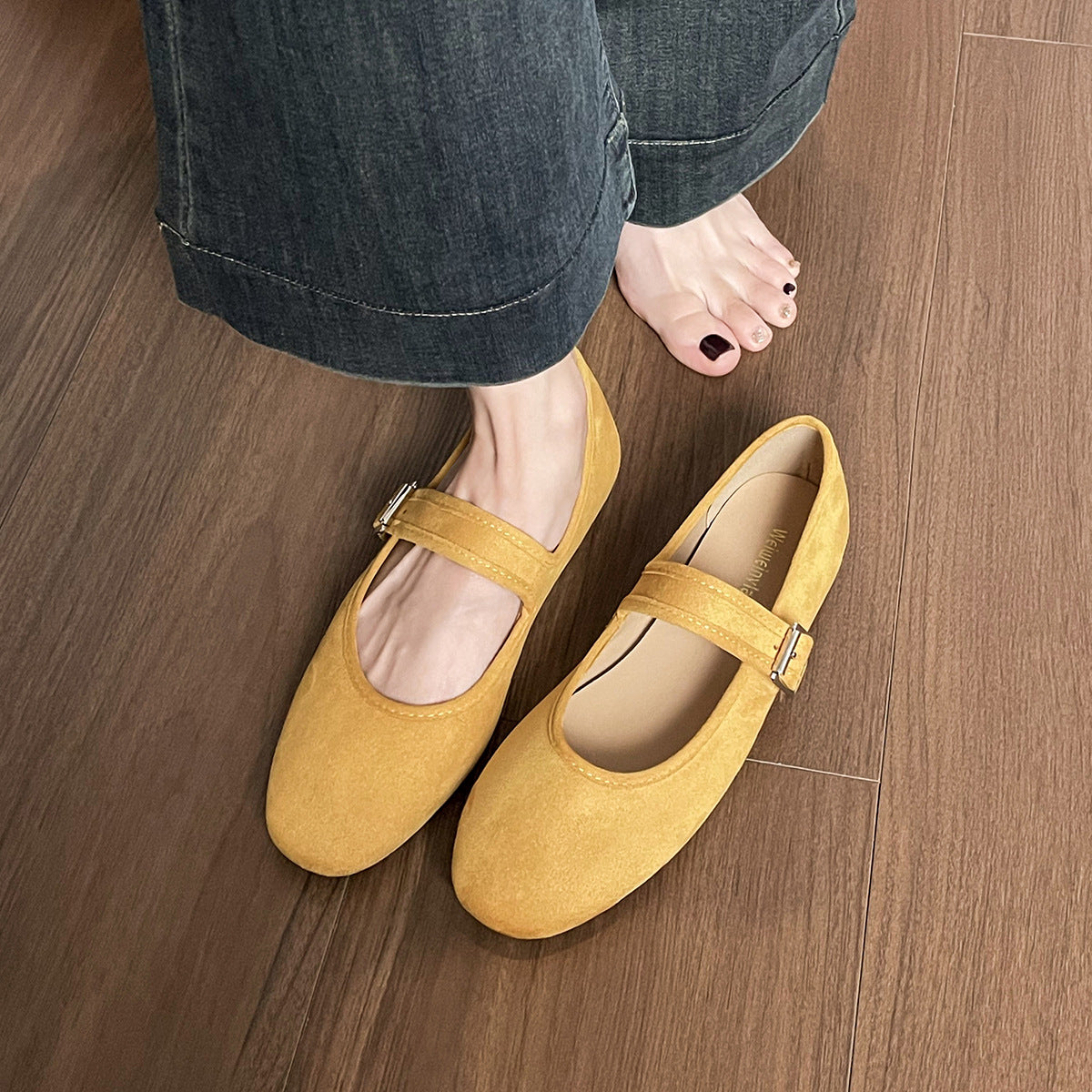 Damen Ballerinas mit modischem Riemchen und eleganter Schnallenverzierung