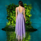 Damen Midi-Abendkleid mit schimmernder Detailverarbeitung und asymmetrischem Saum R&B