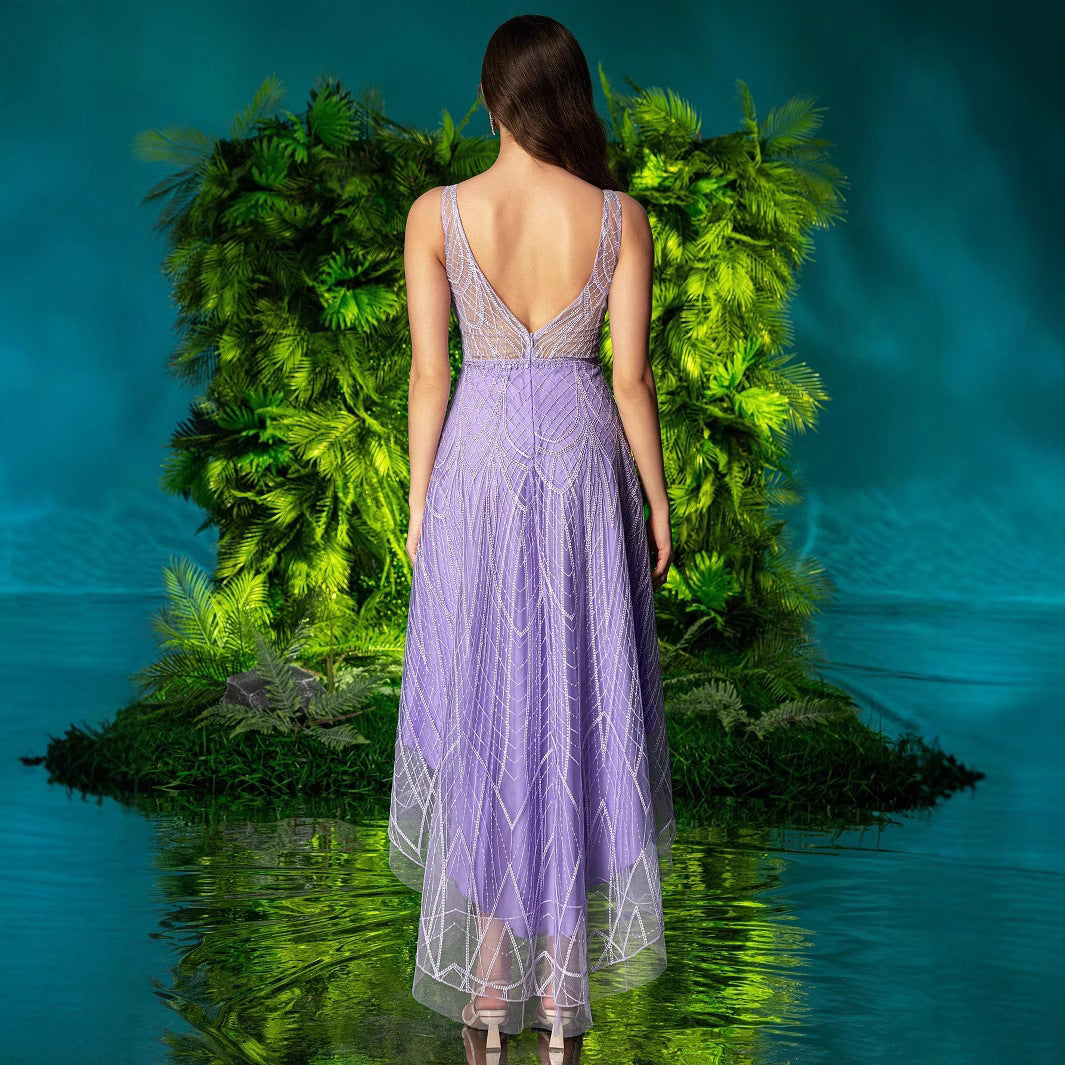 Damen Midi-Abendkleid mit schimmernder Detailverarbeitung und asymmetrischem Saum R&B