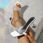 Damen Glitzernde Mules mit Klarglas-Absatz und dekorativen Strassakzenten R&B