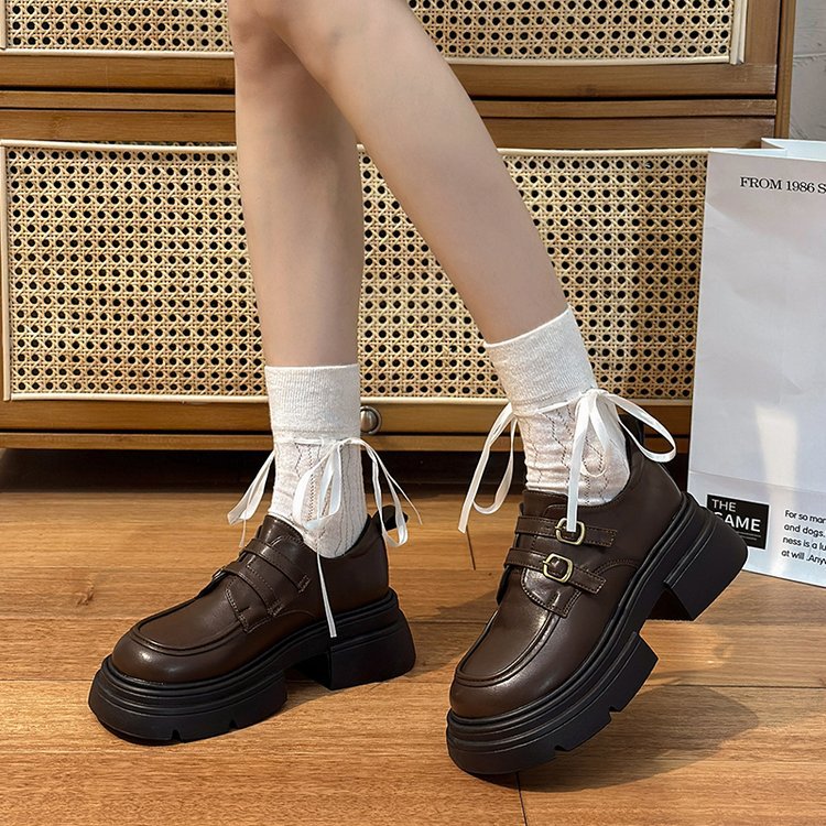 Damen modische Schnürschuhe mit eleganten Schnallen und robustem Plateau R&B