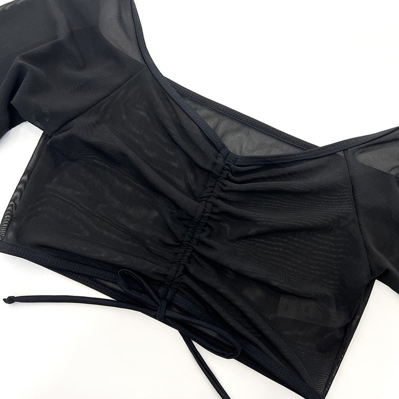 Damen Sportliches Badeoberteil mit langem Arm und hohem Bund R&B