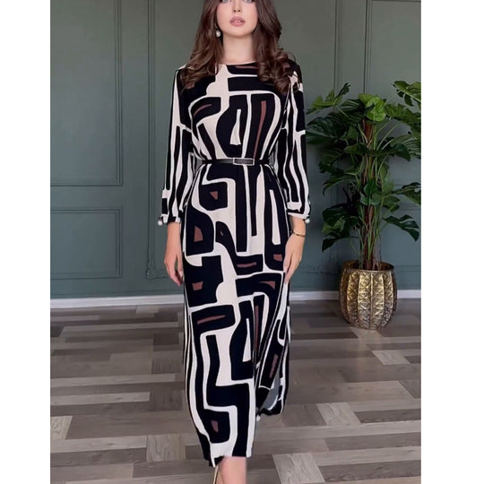 Damen Lange Tunika mit modernem geometrischen Muster R&B
