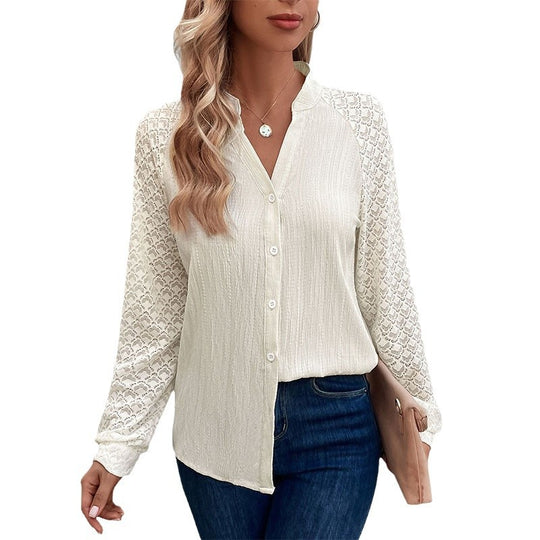 Damen Bluse mit eleganten Spitzenärmeln und strukturiertem Stoff R&B