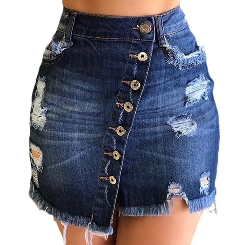 Damen Jeansrock im Vintage-Stil mit Knopfverschluss und Fransen R&B