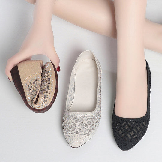 Damen Ballerinas mit elegantem Lochdesign und funkelnden Strassakzenten R&B