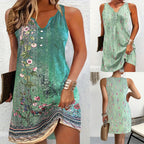 Damen ärmelloses Sommerkleid mit modischem V-Ausschnitt und Knopfdetails R&B