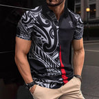 Herren Poloshirt mit modernem tribal Design und atmungsaktiver Funktionalität